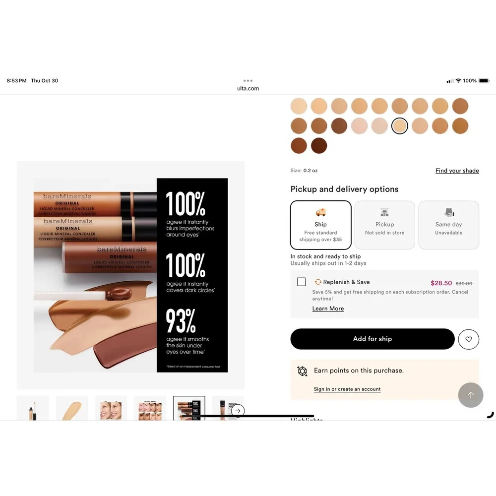 NEW bareMinerals Fair‎ 1.5W Original Liquid Mineral Concealer Buildable Coverage